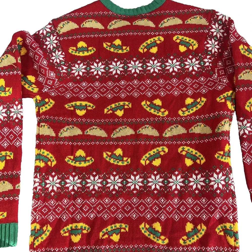 NEW‎ Blizzard Bay Size M Ugly Christmas Sweater TACO Mexican Sombrero snowflake